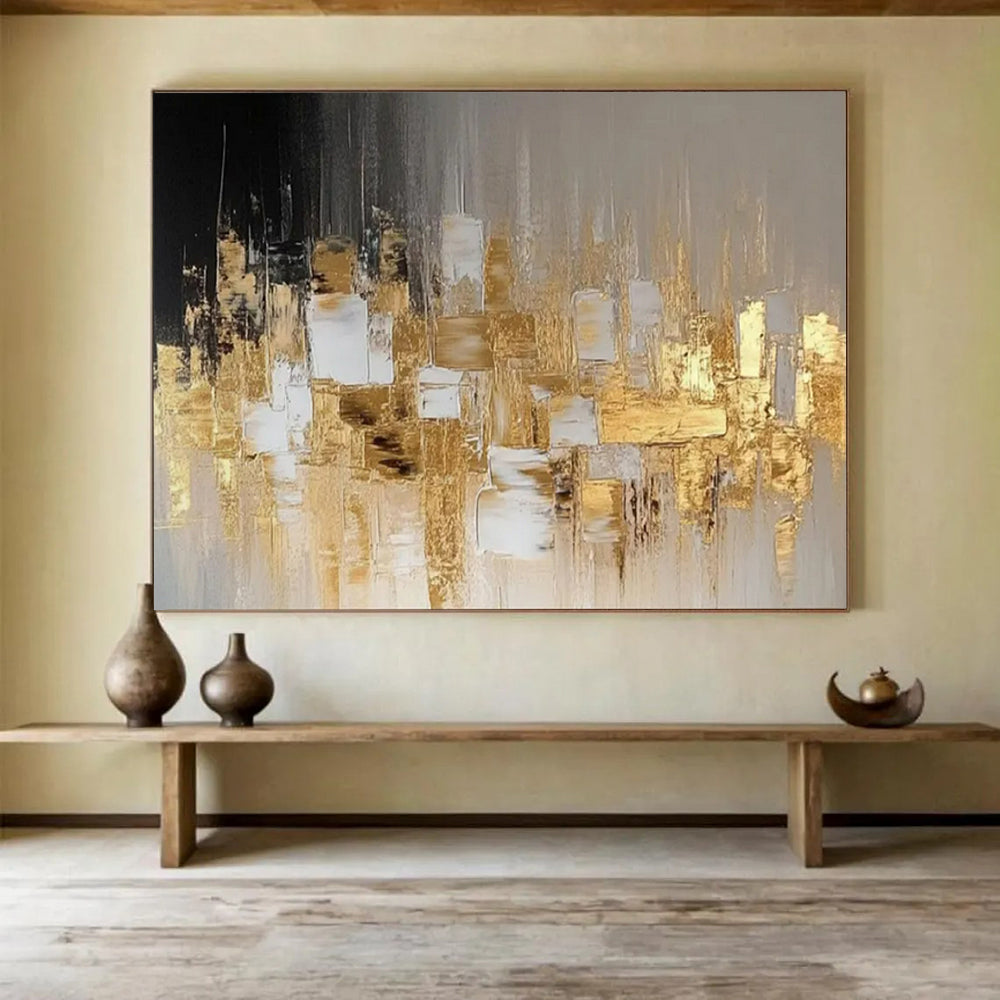 “Gold - Gray Abstract Cityscape” - Modern Abstract Painting On Canvas PT1555