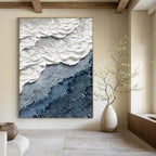 “White and Blue Textured Wave Layers” - Minimalist Ocean Layers Painting On Canvas DS325
