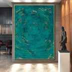 Teal and Gold Circles, "Oceanic Rhythm" – Abstract Geometric Painting On Canvas PS0902