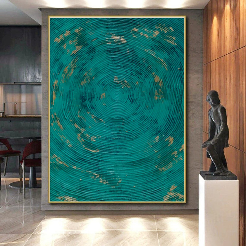 Teal and Gold Circles, "Oceanic Rhythm" – Abstract Geometric Painting On Canvas PS0902
