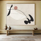 “Abstract Geometric Dance” - Beige, Black & Pink Abstract, Modern Ink Painting On Canvas DKS738