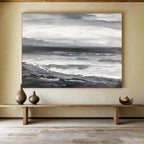 “Monochromatic Seascape” - Monochromatic Landscape Painting, Great for Minimalist Coastal Home & Contemporary Office DKS632
