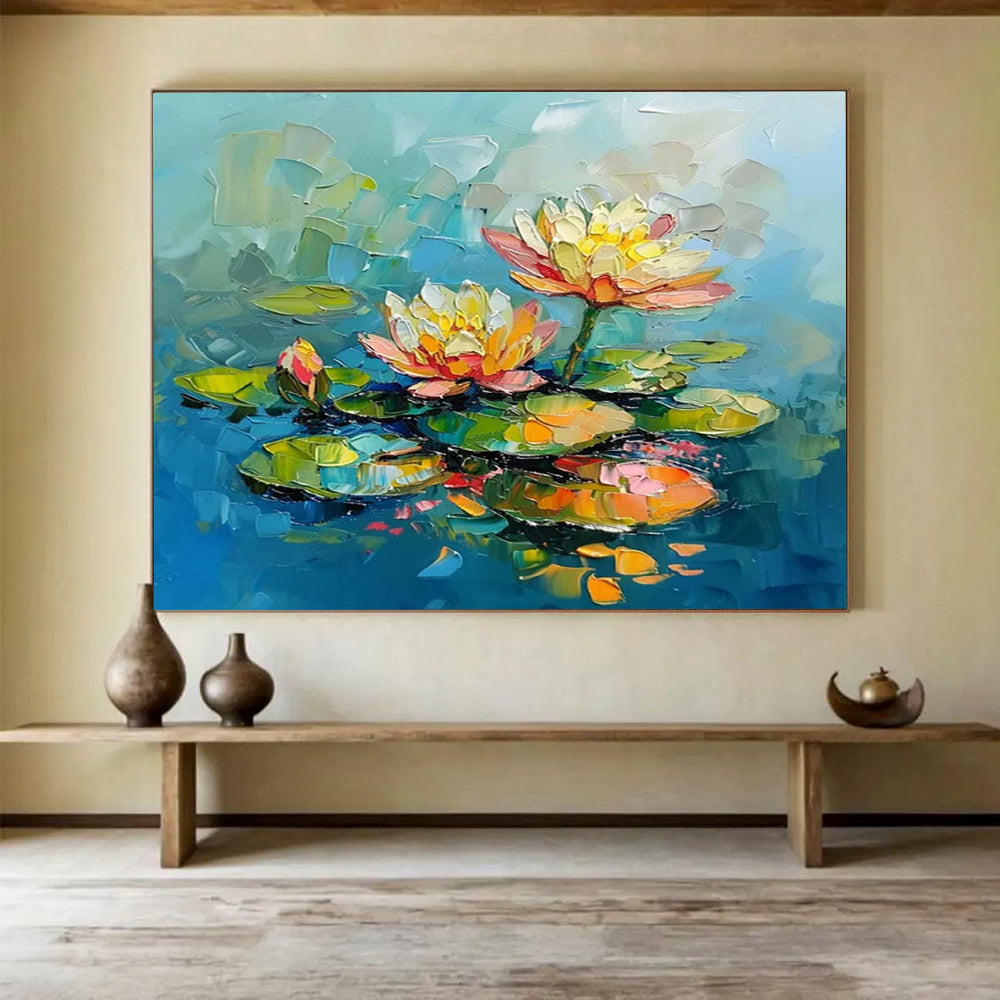 “Colorful Water Lilies” - Impasto Floral Painting On Canvas PT088