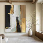 “Black, Gold, and Neutral Abstract” - Abstract, Elegant - Toned Painting On Canvas PT1524