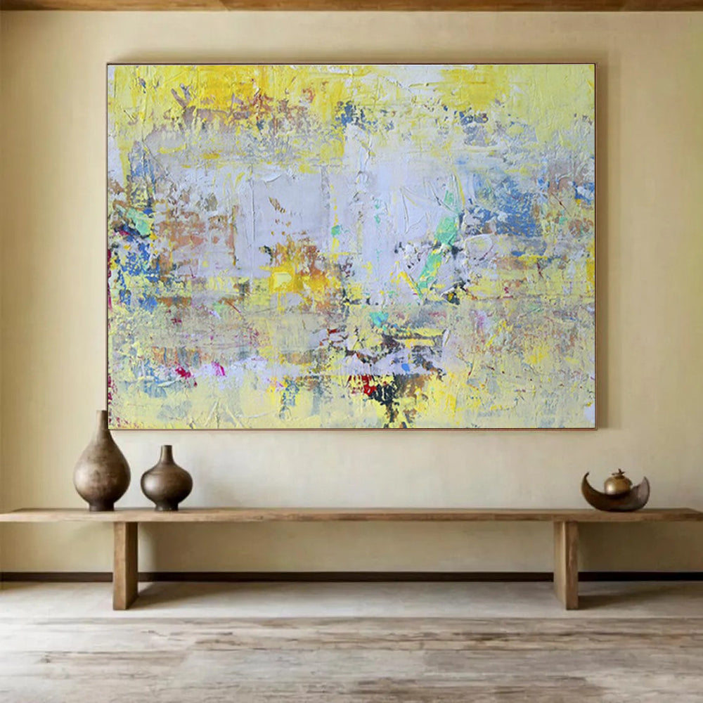 “Bright Yellow Abstract Layers” Abstract Painting On Canvas DKS194