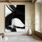 “Swirling Black Ink” - Intricate, Curved Strokes on White Canvas Painting On Canvas DS196