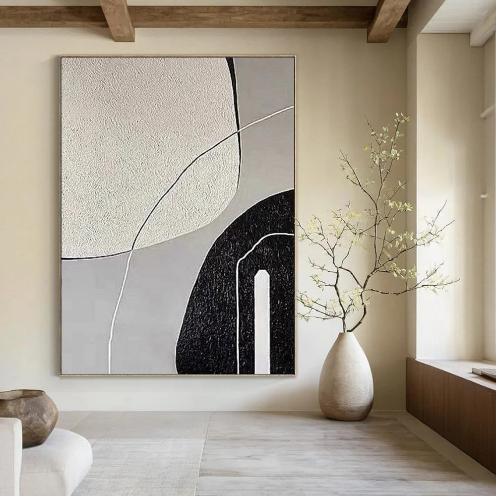 “Grey - Black - White Textured Shapes” - Minimalist Abstract Painting On Canvas PT1139