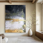 Black, Green, Gold, and White Layered, "Mystic Veil" – Layered Abstract Painting On Canvas PS1008