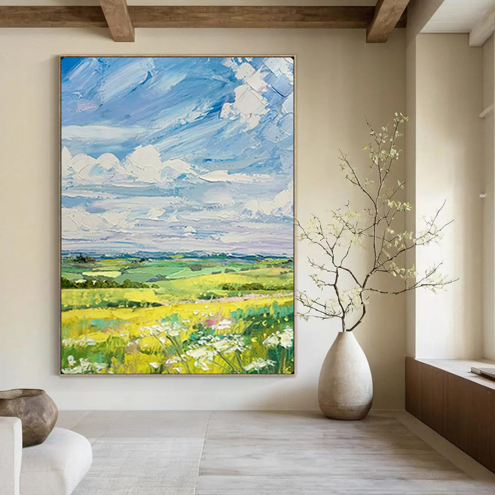 Sunny Meadows Impressionistic Landscape, Painting On Canvas PT2150