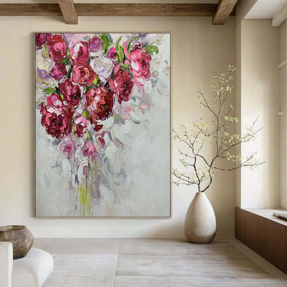 “Blush Bouquet” - Pink, Purple, Floral Impasto Painting On Canvas PT1464