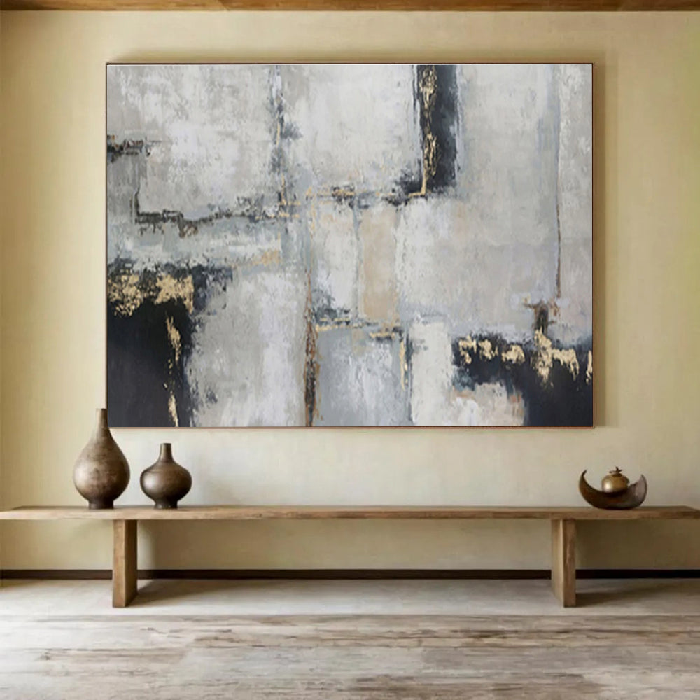 Gray - Gold Geometric Abstract - Modern Abstract Painting On Canvas DKS351