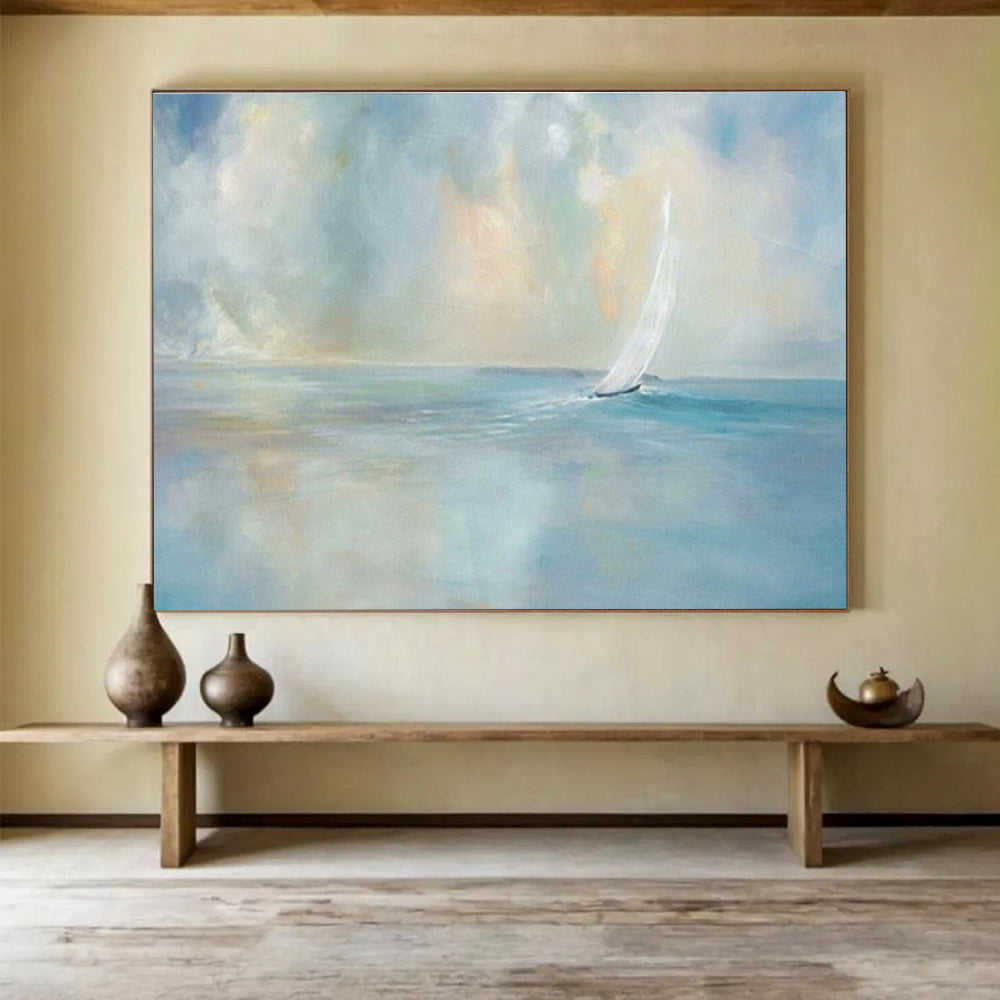 “Sailboat Serenity” - Impressionistic Seascape Painting On Canvas DKS436