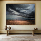“Stormy Field Drama” - Gray, Black & Brown Landscape, Realist Oil Painting On Canvas DKS779