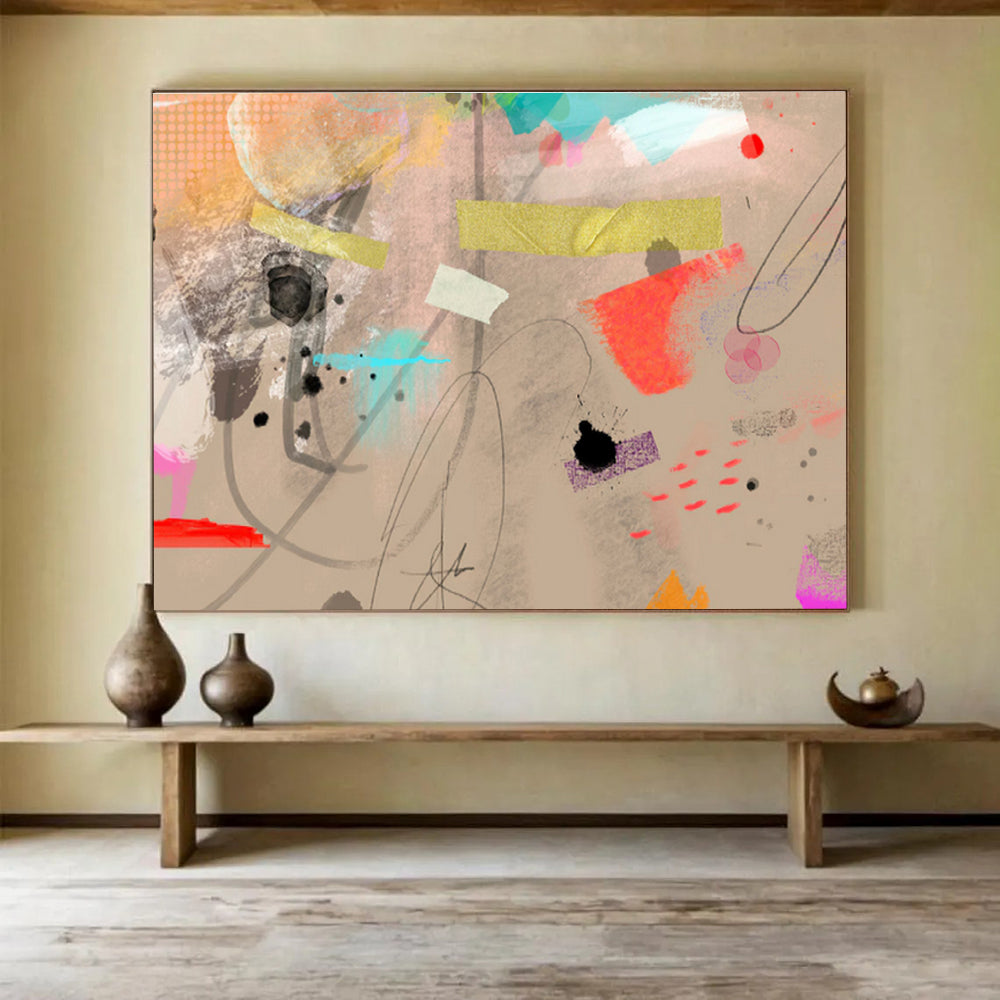 “Eclectic Beige - Toned Abstract” Mixed - Media Abstract Painting On Canvas DKS204