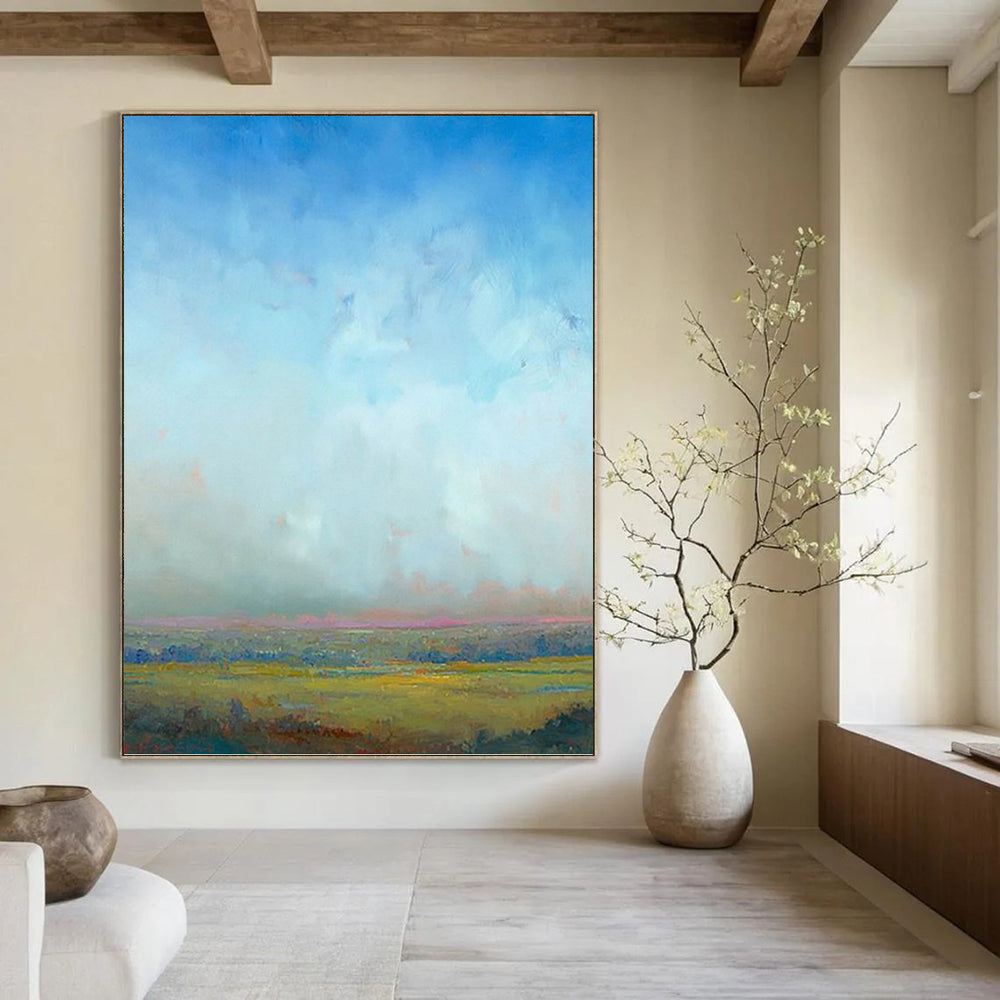 “Soft Horizons: Blue and Green Landscape” - Tranquil Landscape Painting On Canvas PT0935