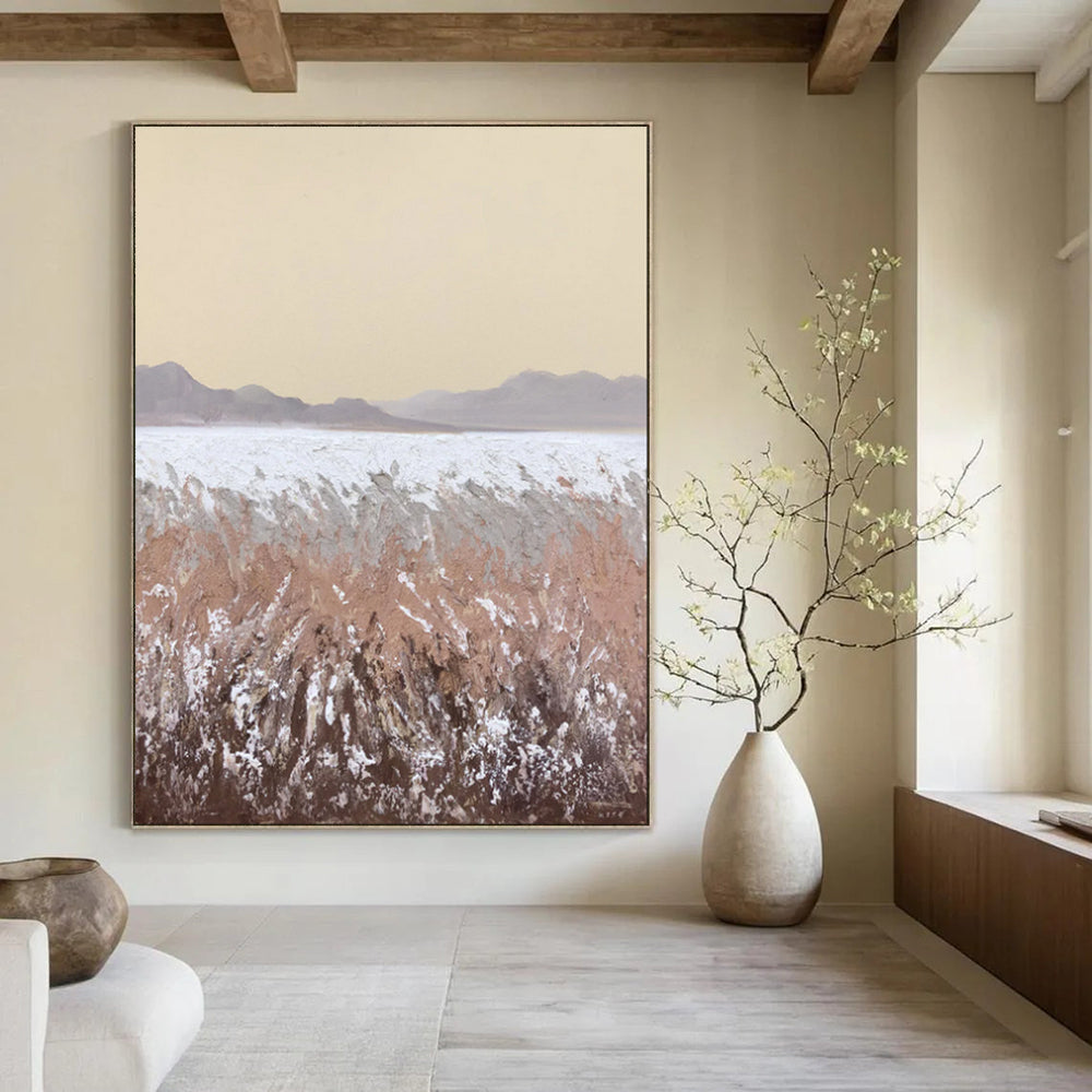 Beige - Brown - Gray Abstract Landscape, Evoking the Style of Georgia O'Keeffe's Desertscapes, Painting On Canvas PT2090