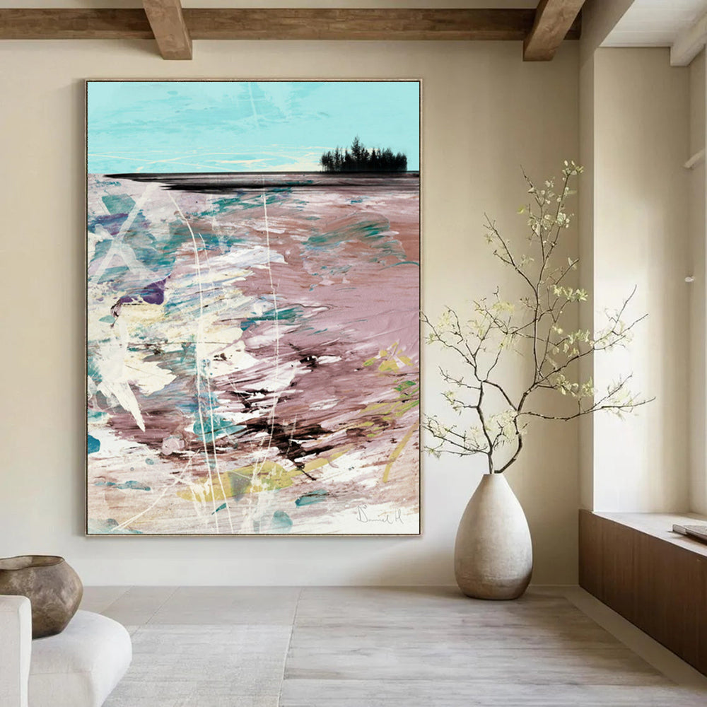 “Pastel Shoreline Abstraction” - Soft Hues & Textured Layers Painting On Canvas DS198