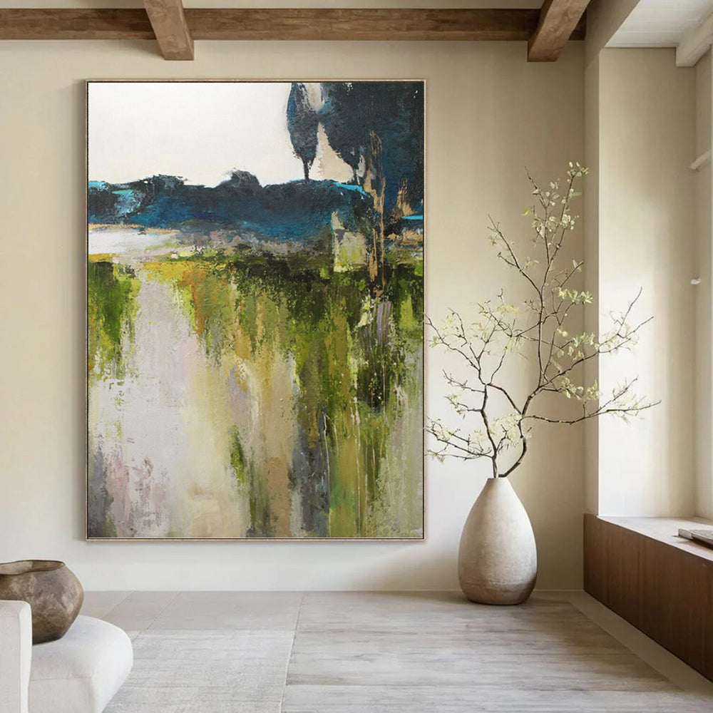 “Abstract Green Landscape” - Nature - Inspired Abstract Painting On Canvas PT1022