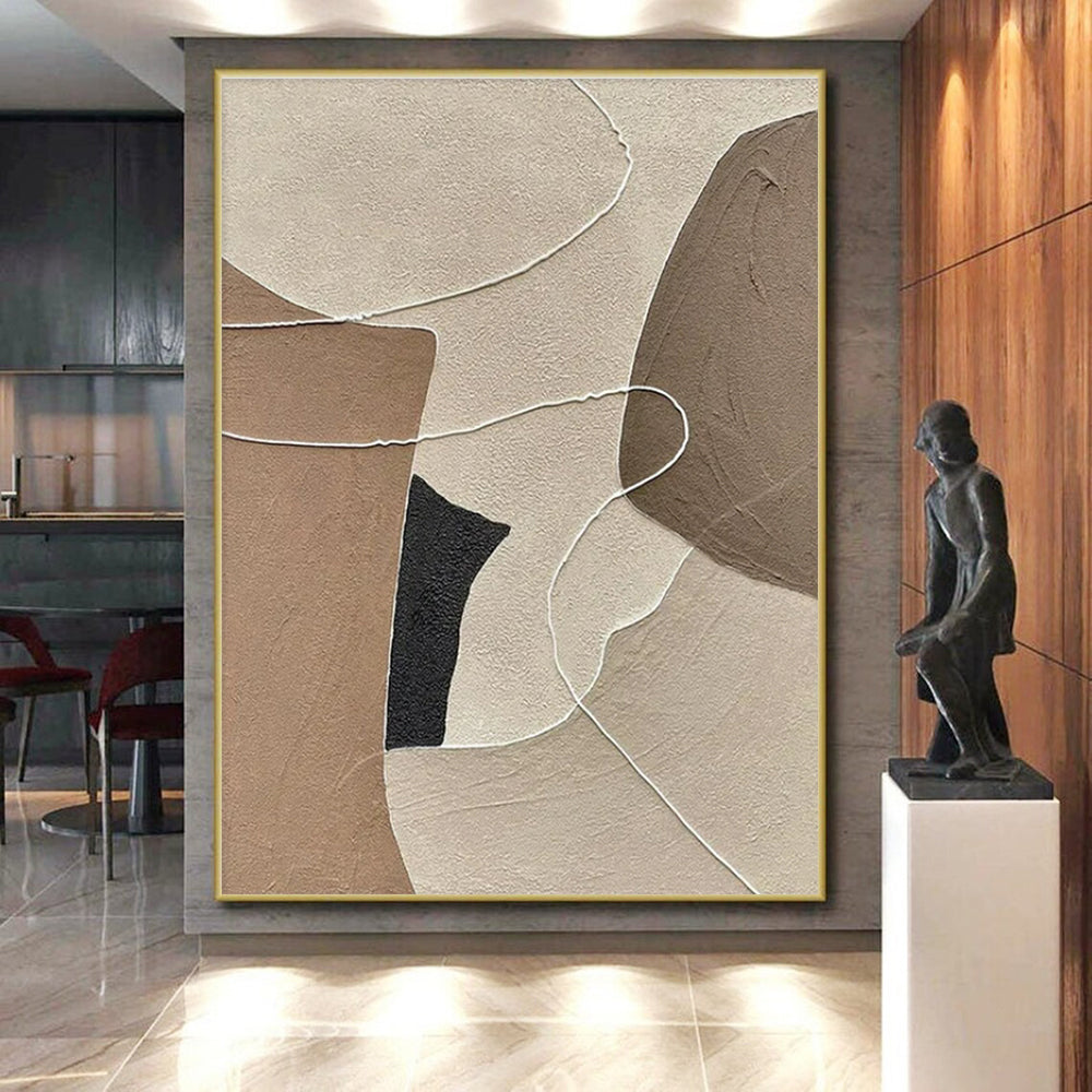 “Neutral Textured Shapes” - Beige, Brown, Black, White Abstract Textured Painting On Canvas PS0661