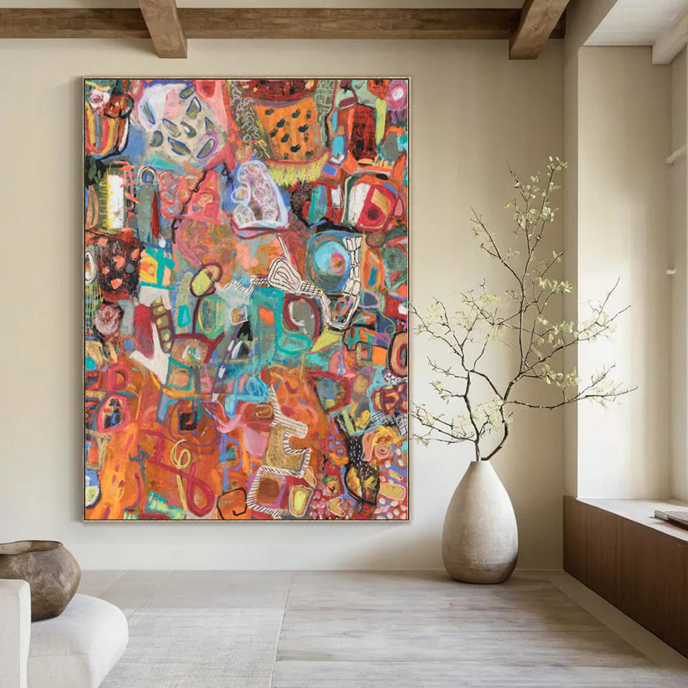 Colorful, Vibrant Shapes with Eclectic Patterns "Carnival Chaos" Abstract Painting On Canvas PS1169