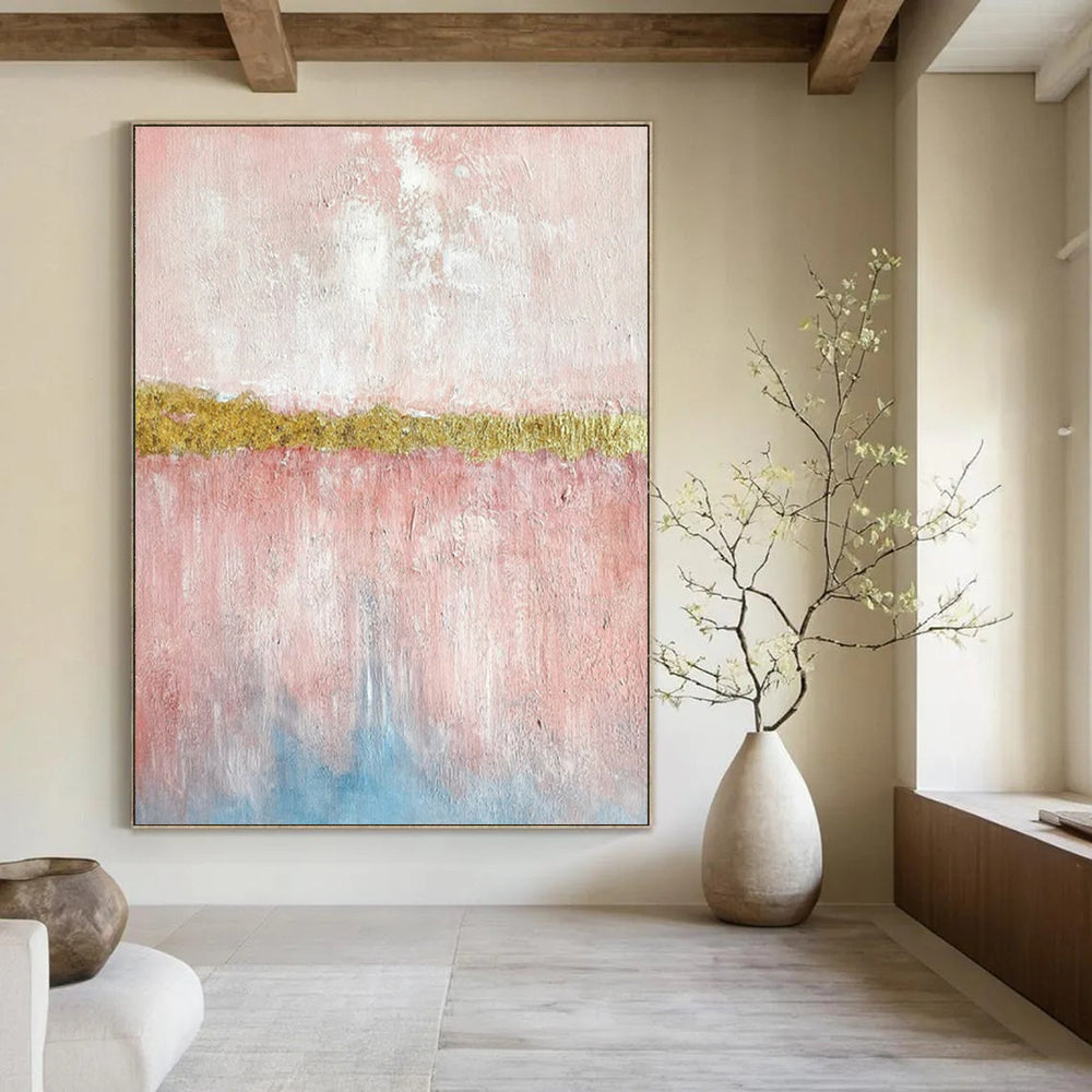 “Pink and Gold Abstract” - Minimalist Abstract Painting On Canvas PT2288