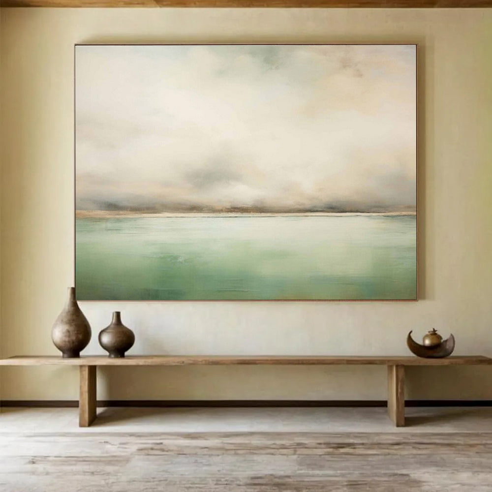 Soft Green and Beige Abstract Seascape Minimalist Seascape Painting On Canvas DKS159