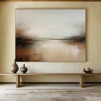 Muted River Landscape in Browns and Grays - Atmospheric Landscape Painting On Canvas DKS321