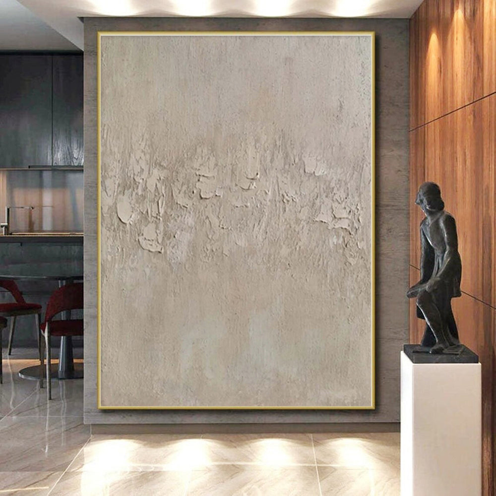 “Beige Textured Minimalism” - Beige, Gray Abstract Textured Minimalist Painting On Canvas PS0579