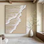“Beige - White Textured Shoreline” - Coastal Abstract Painting On Canvas PT1143