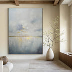 “Gray - Toned Abstract Sky and Water with Gold Accents” - Abstract Landscape Painting On Canvas PT1903