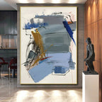 Blue, Gray, Gold, Red Dynamic Shapes “Urban Symphony” - Painting On Canvas PS0804