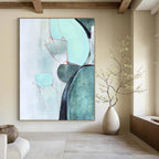 “Soft Green & Red Abstract Forms” - Delicate Shapes in Calming Hues Painting On Canvas DS250