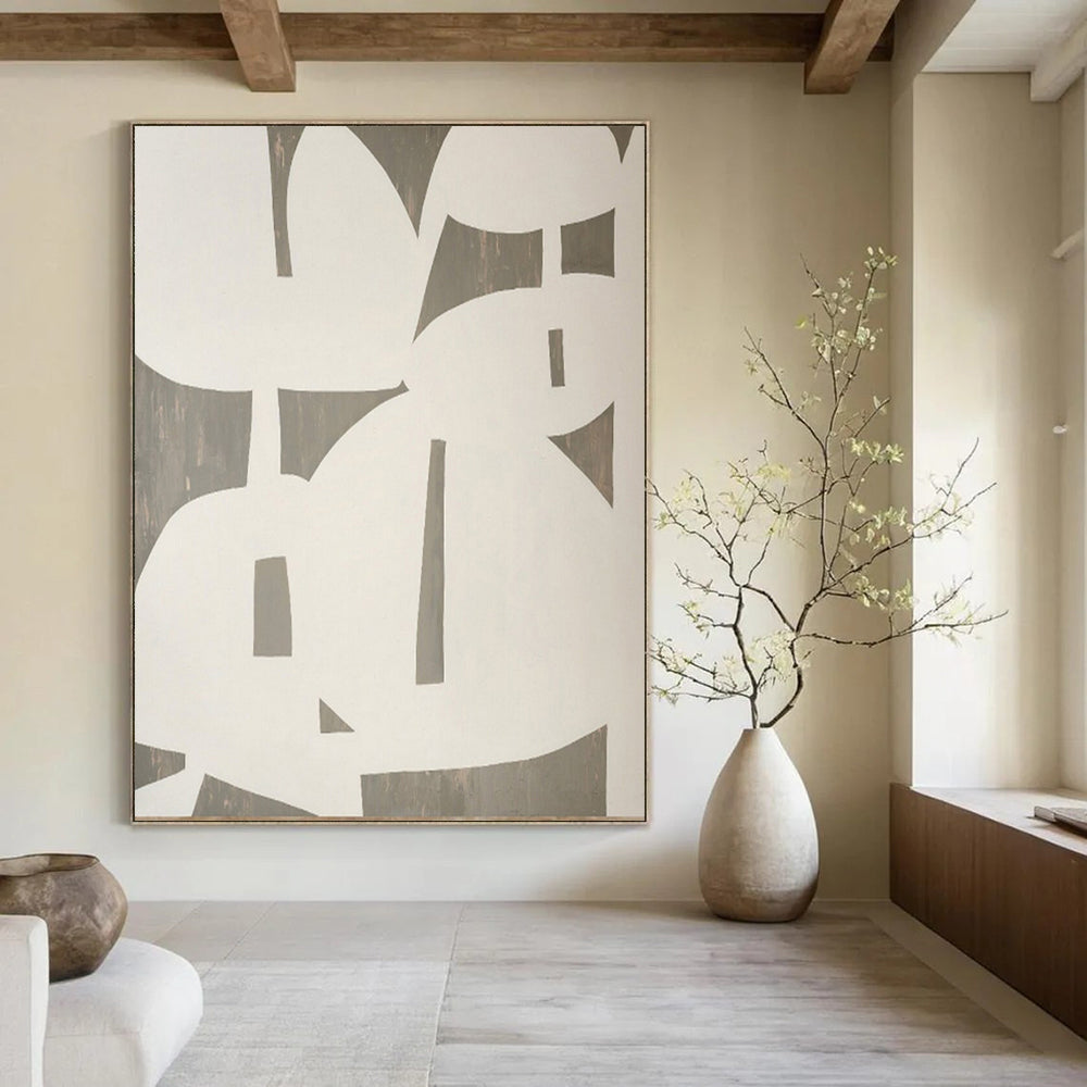 White and Gray Geometric, "Elegant Overlaps" – Geometric Abstract Painting On Canvas PS0991