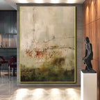“Earthy Tones Abstract Landscape” - Beige, Green, Red Abstract Landscape Painting On Canvas PS0574