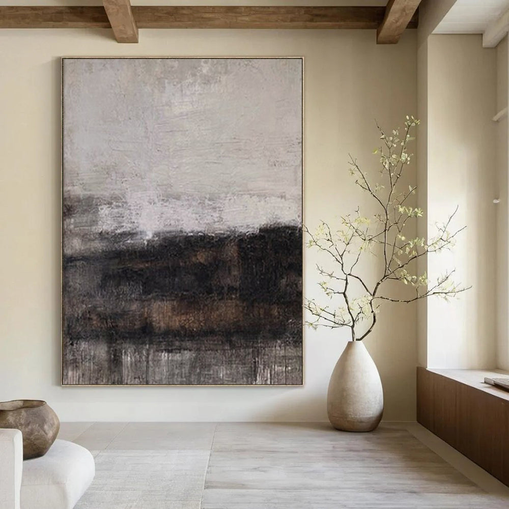 Gray, Black, and Brown Textured, "Earth and Shadow" – Textured Abstract Painting On Canvas PS0983