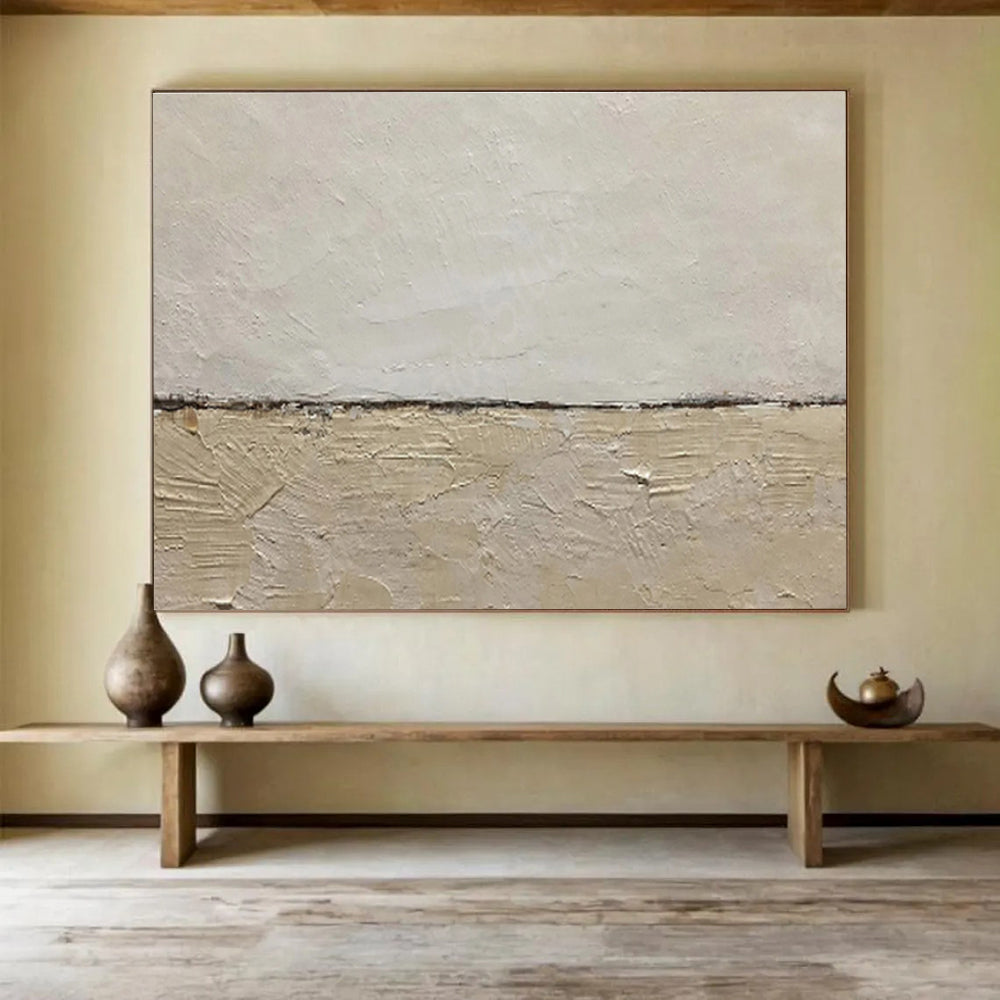 “Textured Neutral Divide” - Abstract Minimalist Painting On Canvas DKS452