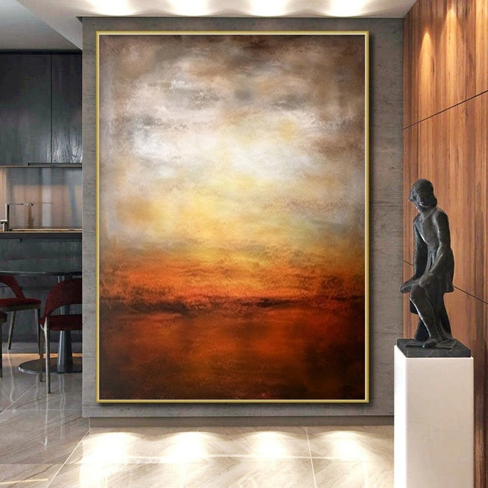 “Warm Toned Abstract Sunset Scene” - Serene Abstract Painting On Canvas PS0287