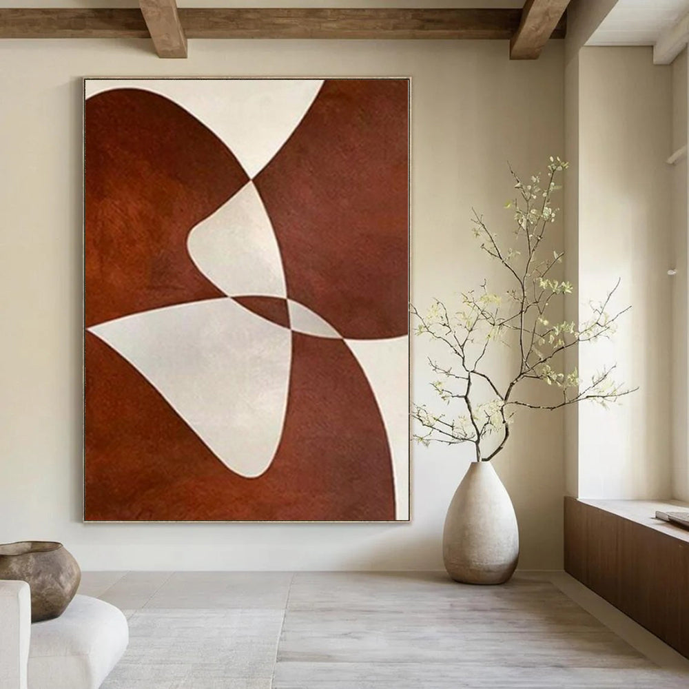 Brown and White with Intertwined Shapes "Elegant Entanglement" Abstract Painting On Canvas PS1114