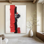 “Red, Black, and White Textured Forms” - Striking Abstract Painting On Canvas DS390
