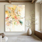 “Yellow - Pink Floral Splash” - Vibrant Floral Abstract Painting On Canvas PT1087