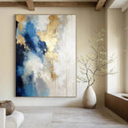 Blue, White, and Gold Abstract Clouds - Flowing Color Abstract Painting On Canvas PS1239