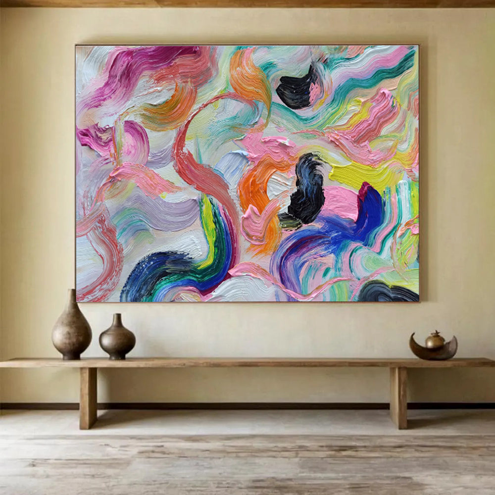 “Rainbow Waves of Joy” Abstract Painting On Canvas DKS292