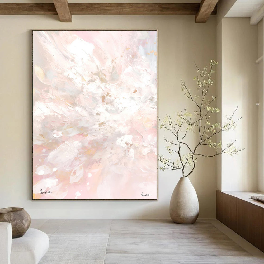 “Blush - White Abstract Burst” - Gentle Abstract Painting On Canvas PT1088
