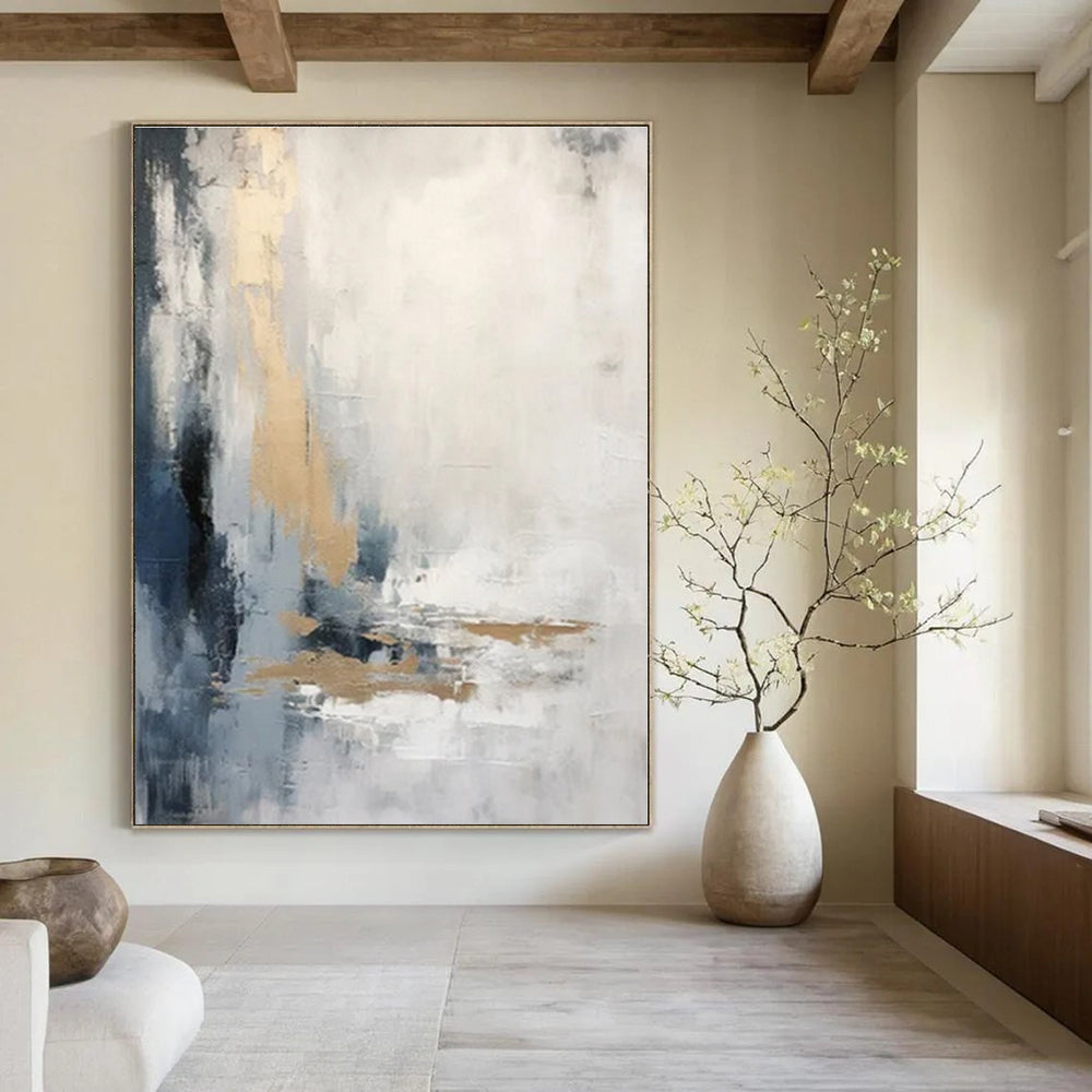 Gray, White, Gold, Blue with Abstract Textures "Textured Elegance" Abstract Painting On Canvas PS1338