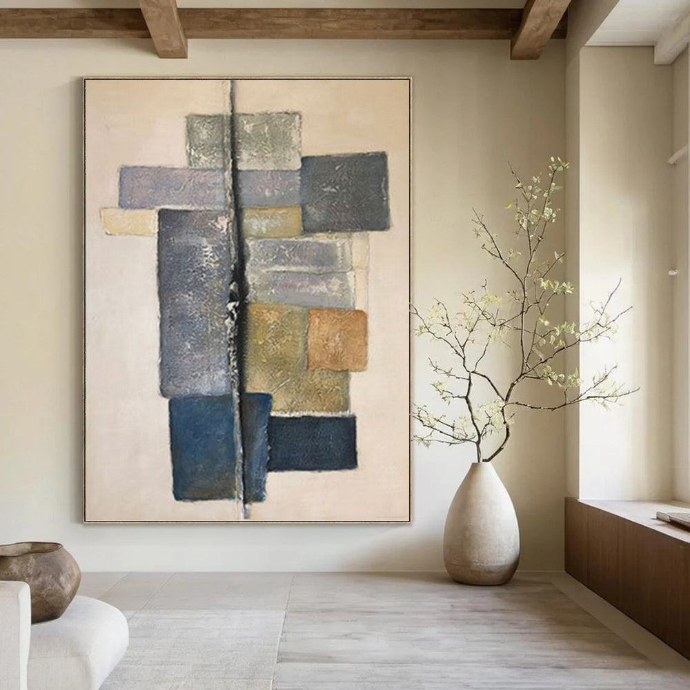 “Geometric Neutral Abstraction” - Geometric Abstract Painting On Canvas PT1041