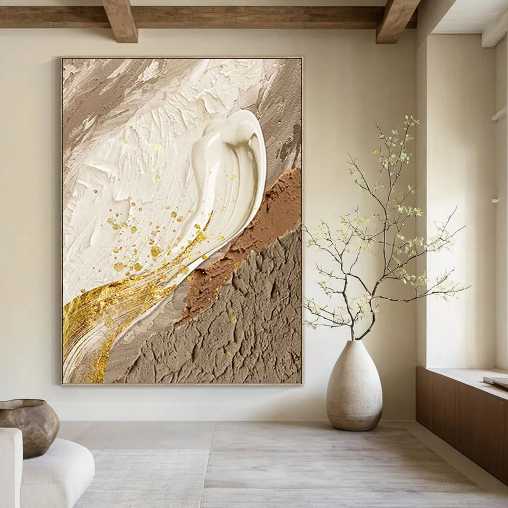 “Neutral Tones with Gold Accents” - Elegant, Abstract Painting On Canvas PT1487
