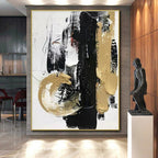 “Dynamic Black - Gold Abstract Brushstrokes” - Expressive Abstract Painting On Canvas PS0278
