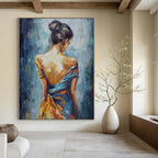 “Impasto Portrait of a Woman in Colorful Dress” - Impasto Figurative Painting On Canvas PT1909