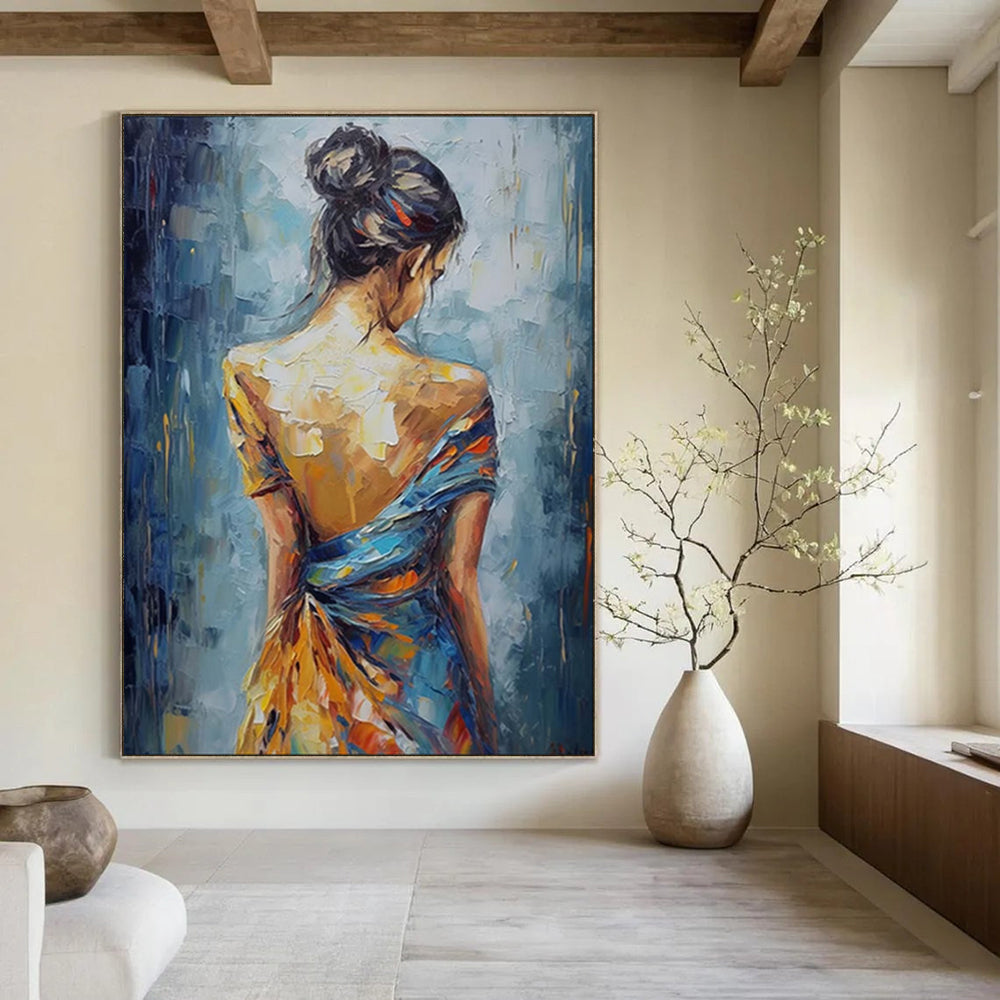 “Impasto Portrait of a Woman in Colorful Dress” - Impasto Figurative Painting On Canvas PT1909