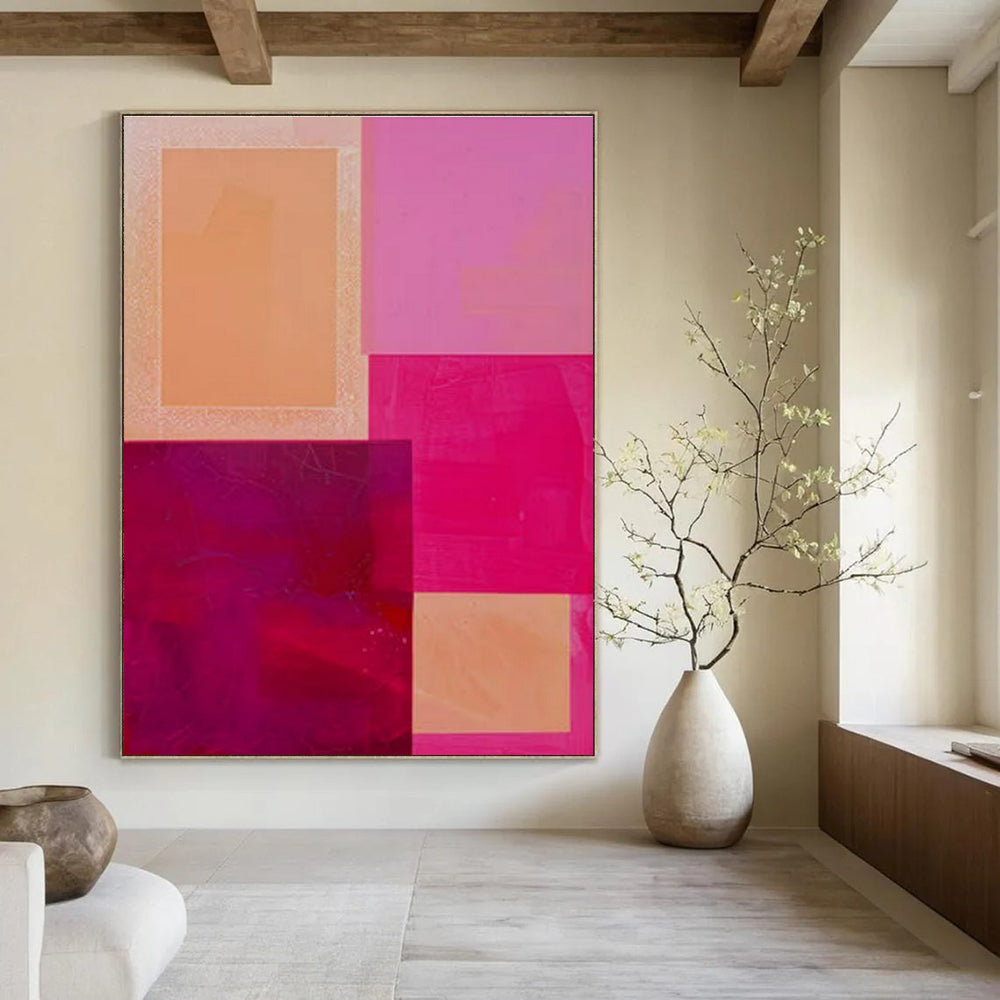 Orange, Pink, Peach with Overlapping Rectangles "Warm Layers" Abstract Painting On Canvas PS1480